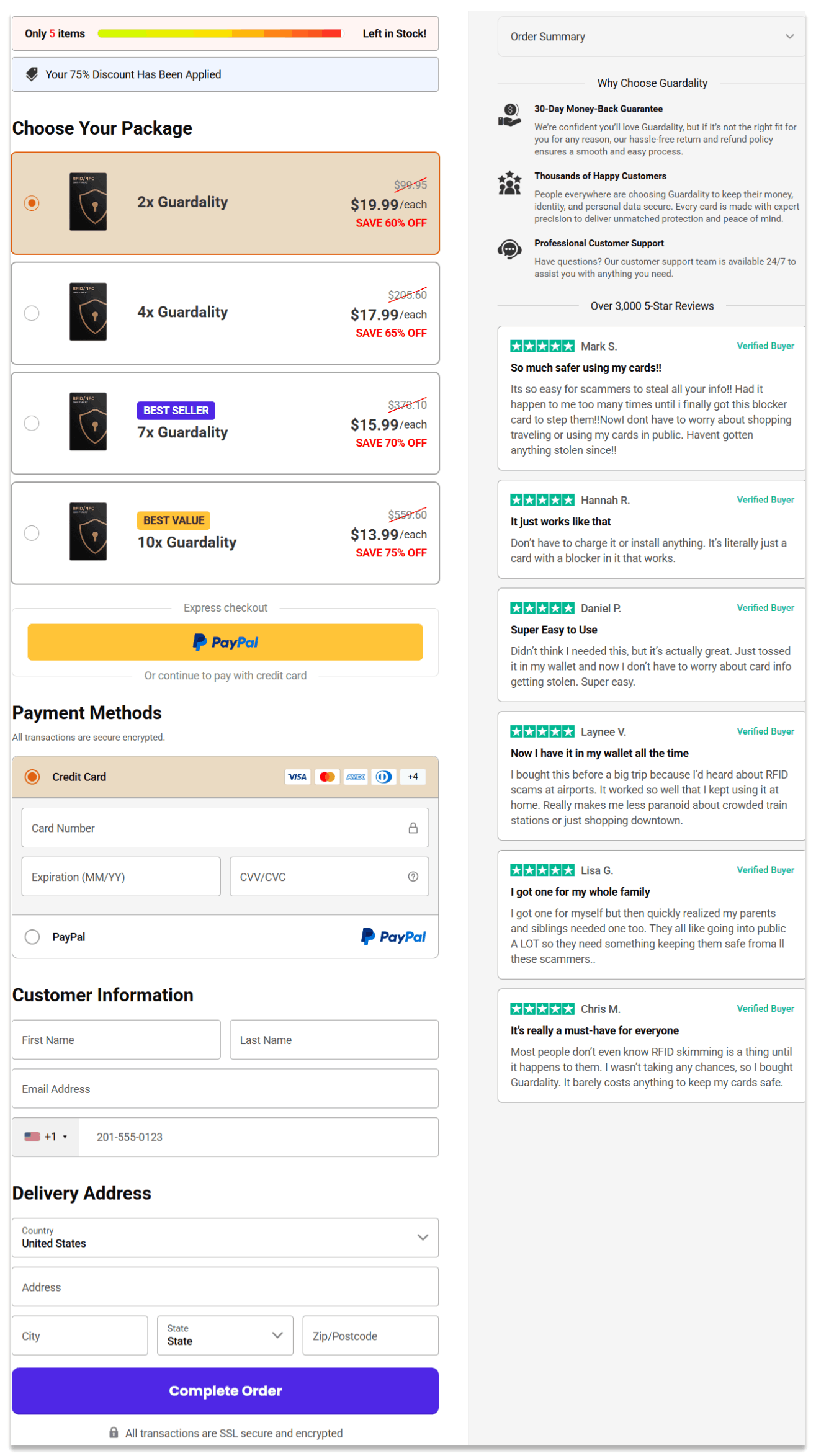Guardality Safe Card Protection secure checkout page